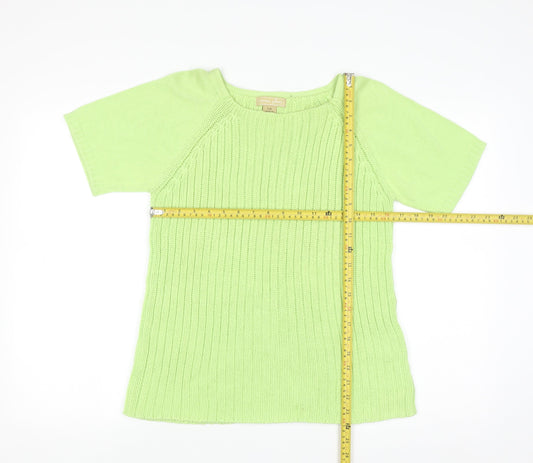Cotton Ginny Women Green L Knit Short Sleeve Pullover Jumper