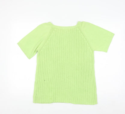 Cotton Ginny Women Green L Knit Short Sleeve Pullover Jumper