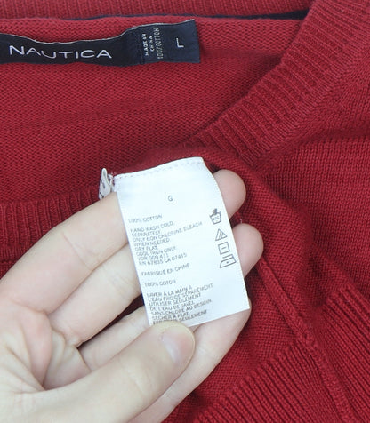 Nautica Men's Red Cotton Crew Neck Pullover Jumper Size L