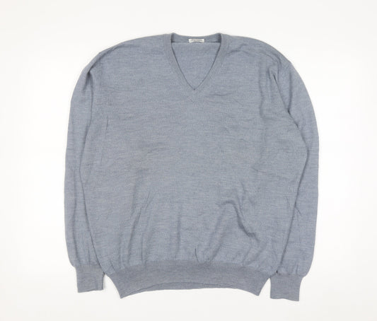 Gran Sasso Men’s Grey Wool V-Neck Pullover Jumper Size L