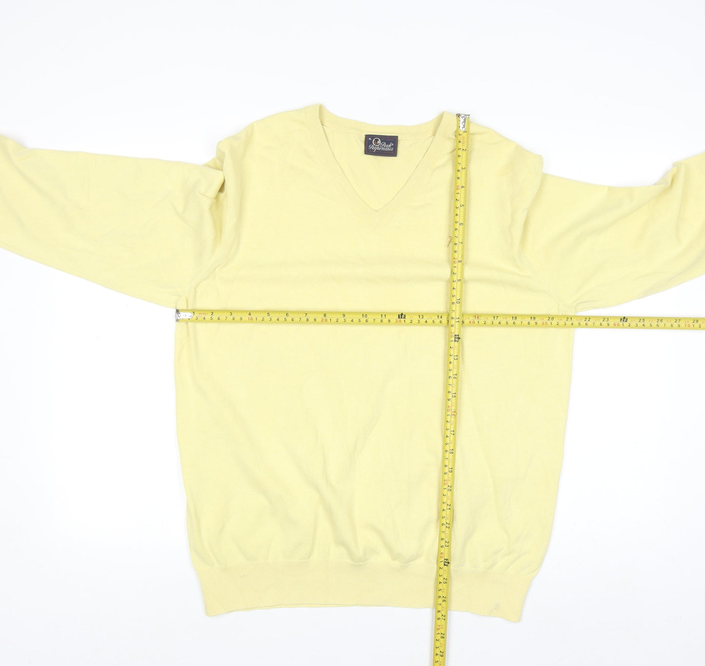 Peak Performance Men's Yellow V-Neck Cotton Knit Jumper XL