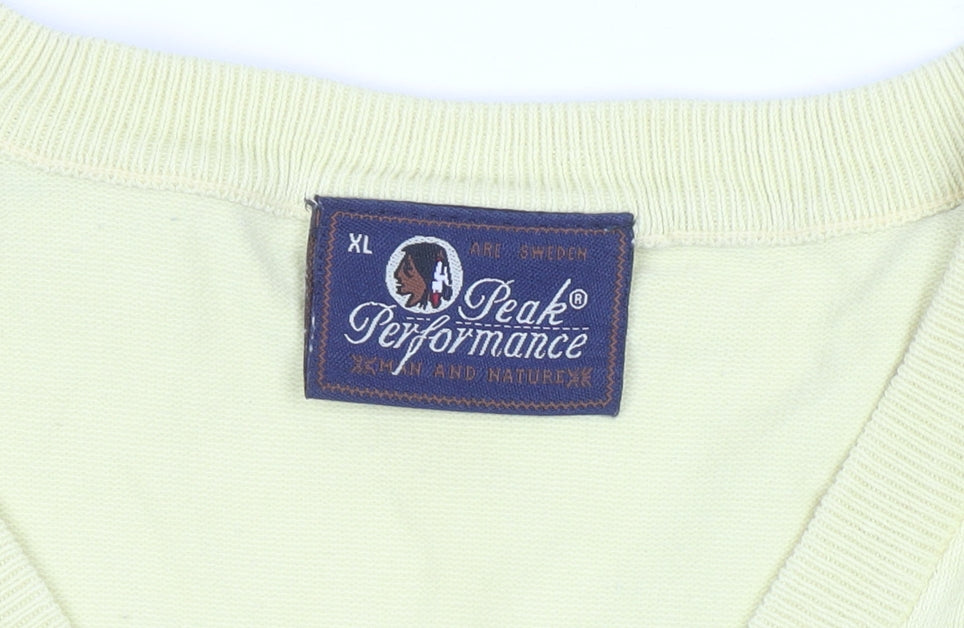 Peak Performance Men's Yellow V-Neck Cotton Knit Jumper XL