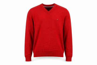 Tommy Hilfiger Men's Red V-Neck Cotton Blend Jumper L