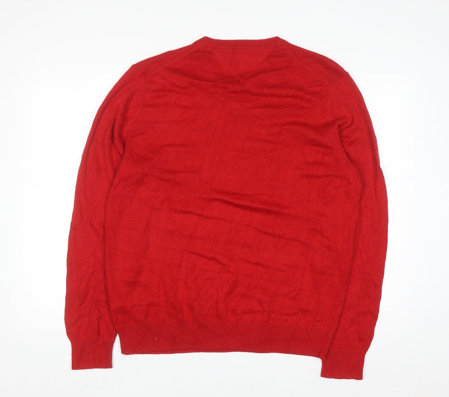 Tommy Hilfiger Men's Red V-Neck Cotton Blend Jumper L