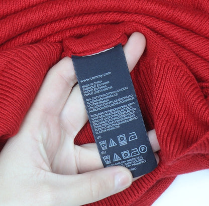 Tommy Hilfiger Men's Red V-Neck Cotton Blend Jumper L