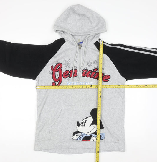 Disney Women’s Grey Mickey Hoodie Medium Pullover Embroidered Graphic