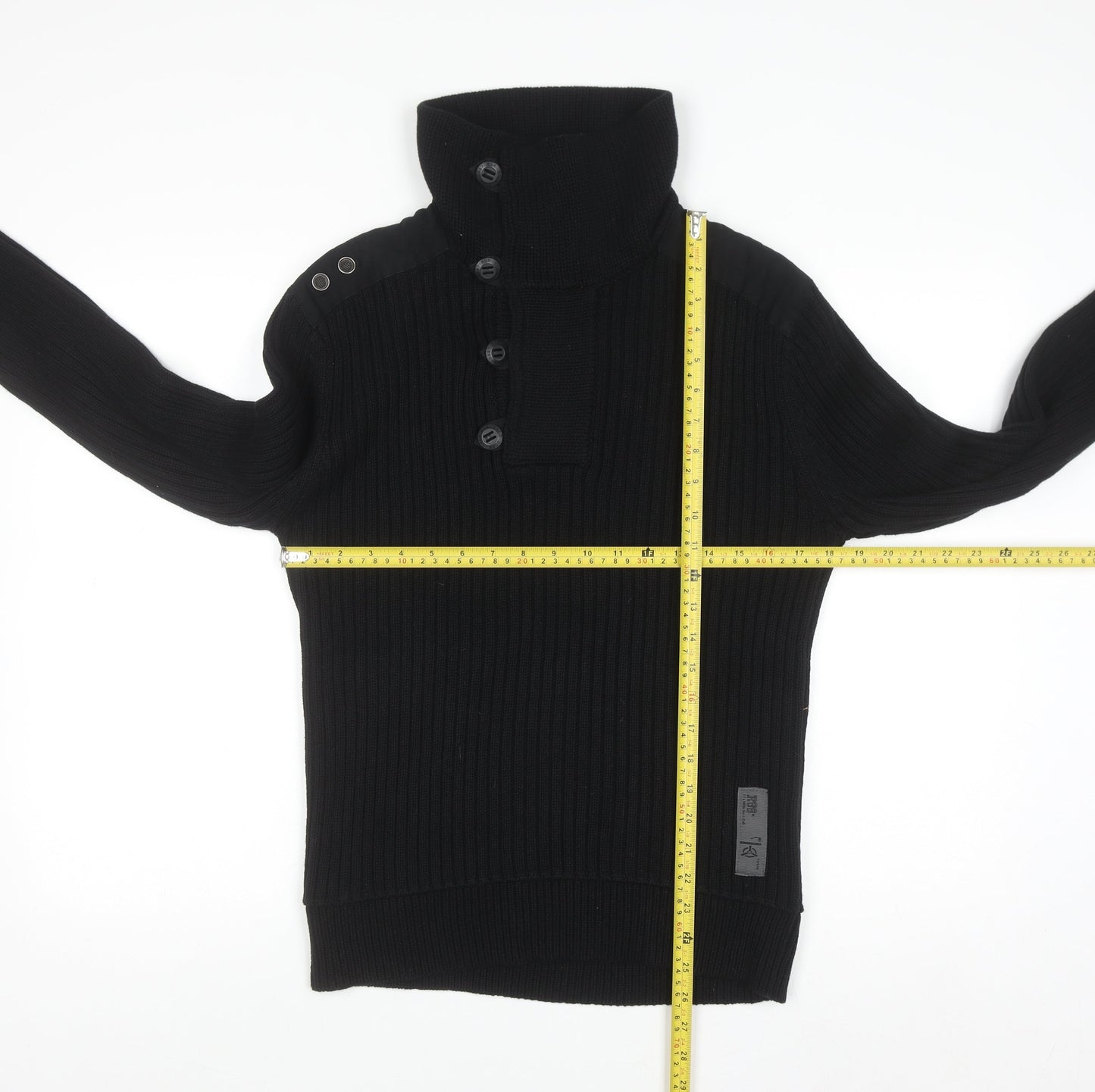 River Island Men’s Black Cotton Ribbed Henley Jumper Medium