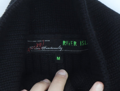 River Island Men’s Black Cotton Ribbed Henley Jumper Medium