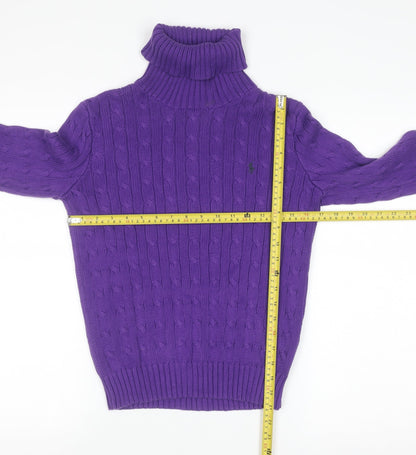Ralph Lauren Sport Women’s Purple Cable-Knit Roll Neck Jumper M