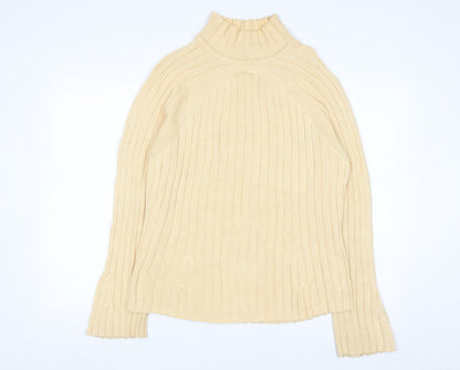 Jeanne Pierre Women Beige Ribbed High Neck Cotton Jumper L