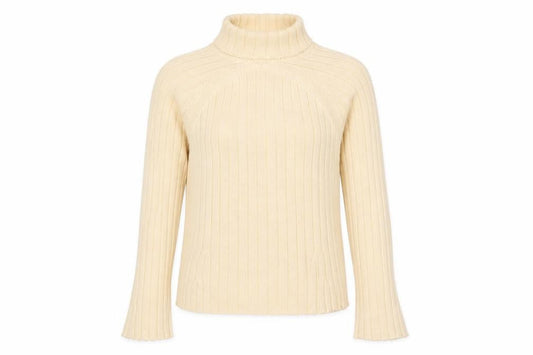 Jeanne Pierre Women Beige Ribbed High Neck Cotton Jumper L