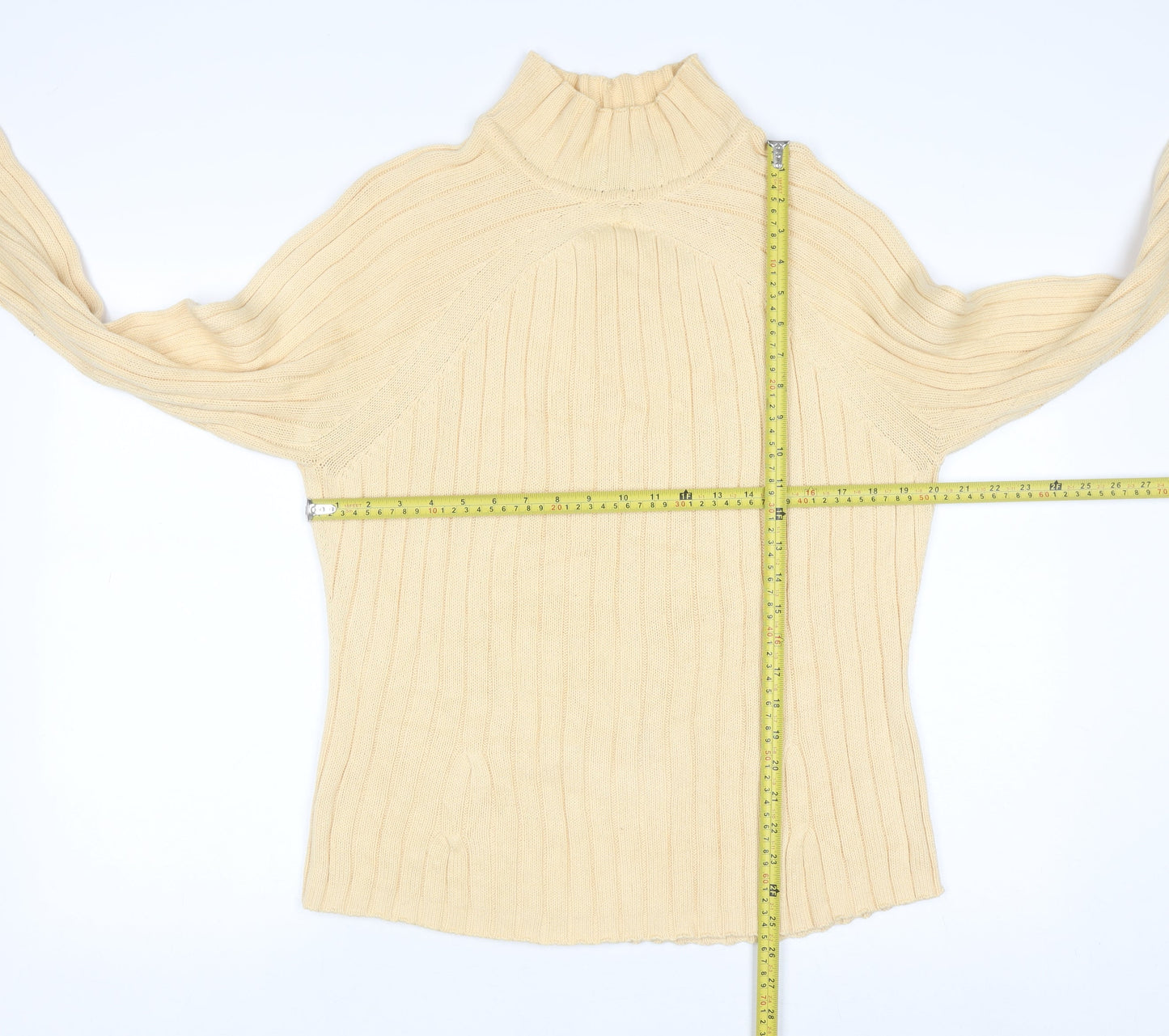 Jeanne Pierre Women Beige Ribbed High Neck Cotton Jumper L