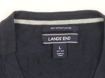 Lands' End Men's Blue Cotton V-Neck Sleeveless Vest L