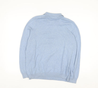 Eddie Bauer Men’s Blue Collared Henley Jumper M Cotton Knit