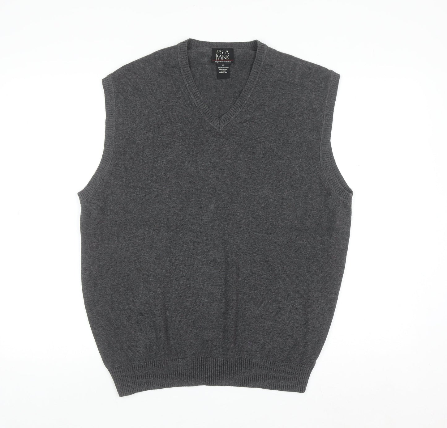 Jos A. Bank Men's Grey Medium Pima Cotton V-Neck Sweater Vest