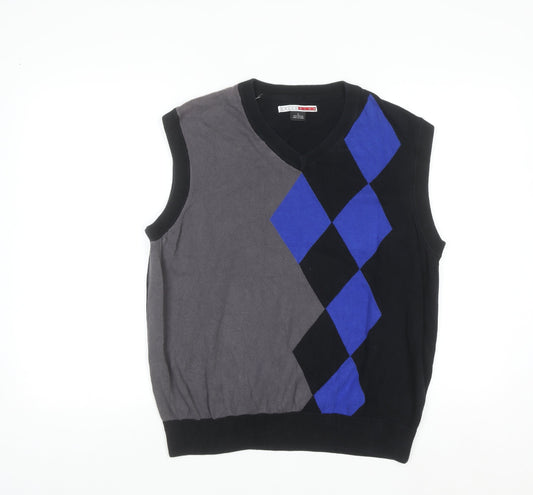 Grand Slam Men's Black Argyle Cotton V-Neck Sweater Vest Size L