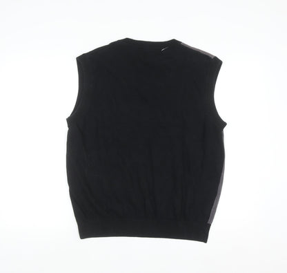 Grand Slam Men's Black Argyle Cotton V-Neck Sweater Vest Size L