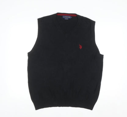 U.S. Polo Assn. Men's Black Cotton V-Neck Sleeveless Jumper Vest Size L