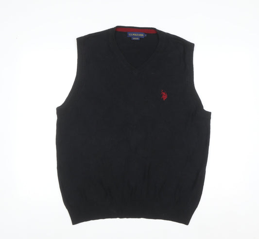 U.S. Polo Assn. Men's Black Cotton V-Neck Sleeveless Jumper Vest Size L