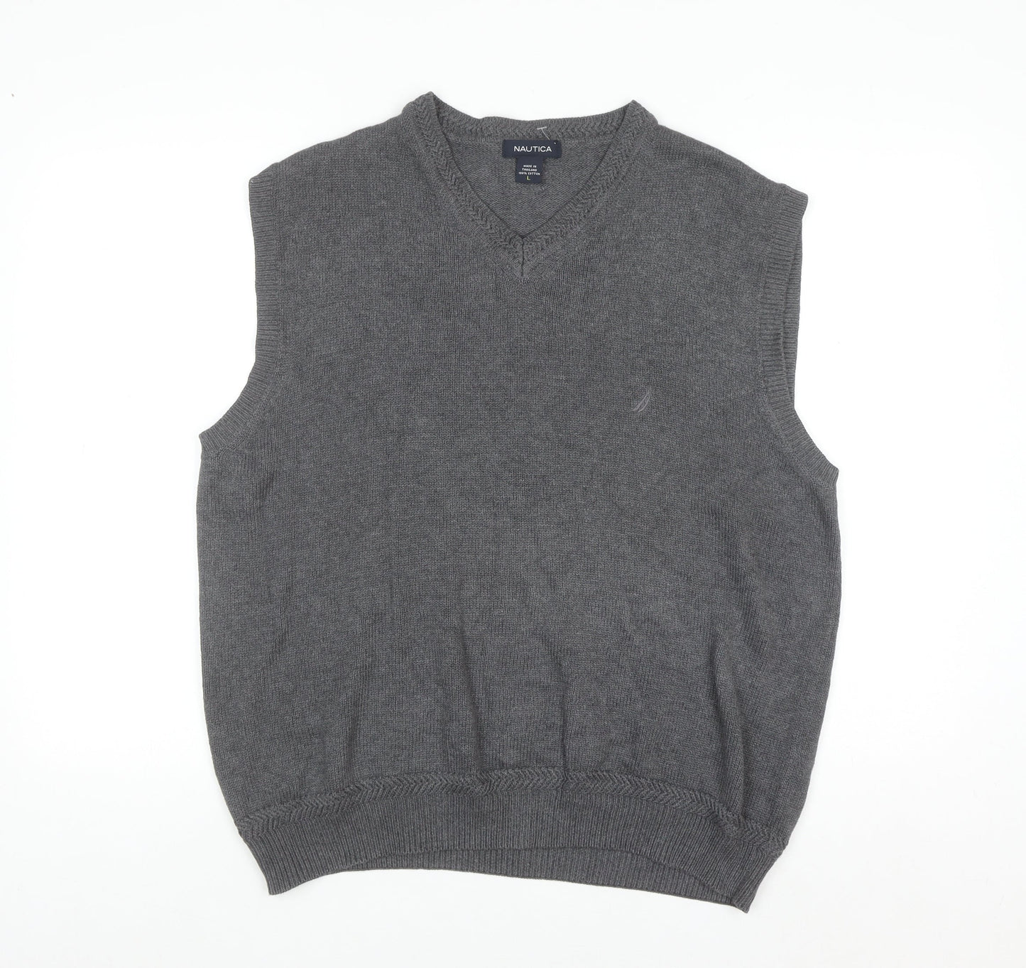 Nautica Men Grey Cotton Sleeveless V-Neck Knit Jumper Vest Size L