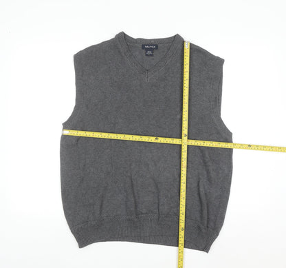 Nautica Men Grey Cotton Sleeveless V-Neck Knit Jumper Vest Size L
