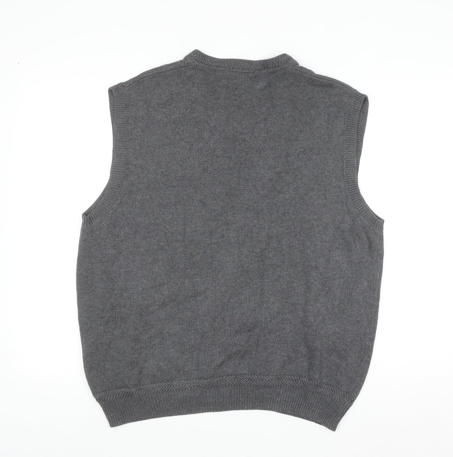 Nautica Men Grey Cotton Sleeveless V-Neck Knit Jumper Vest Size L