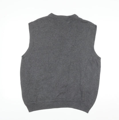Nautica Men Grey Cotton Sleeveless V-Neck Knit Jumper Vest Size L
