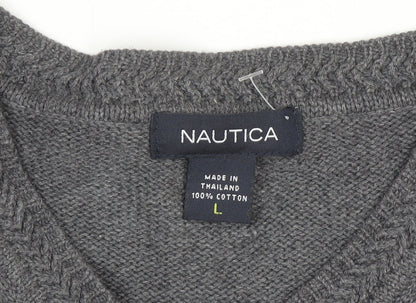 Nautica Men Grey Cotton Sleeveless V-Neck Knit Jumper Vest Size L