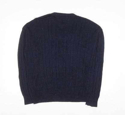 Nautica Men's Blue Cable-Knit Crew Neck Linen Cotton Jumper Size S