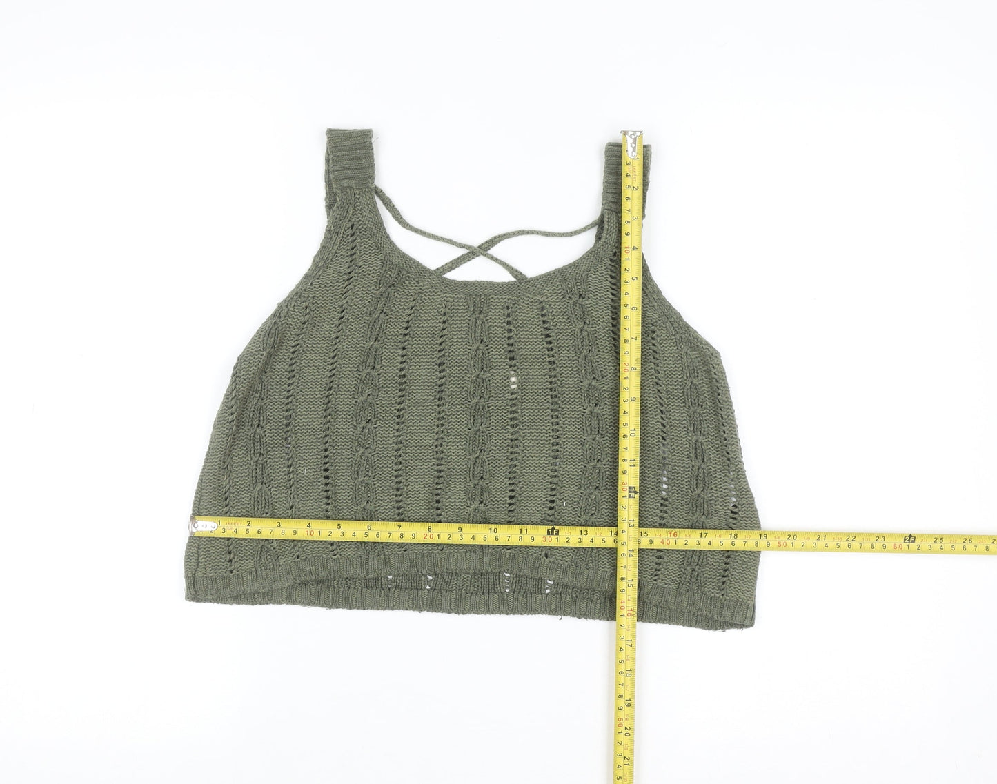 Hollister Women’s Green Open Knit Sleeveless Pullover Jumper M