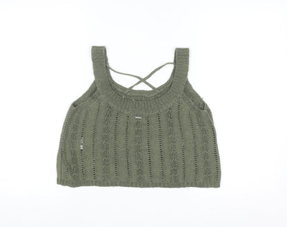 Hollister Women’s Green Open Knit Sleeveless Pullover Jumper M