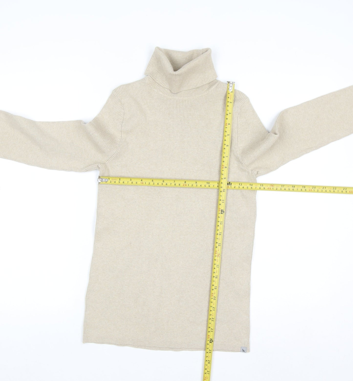 Eddie Bauer Women's Beige Roll Neck Cotton Knit Jumper Size L
