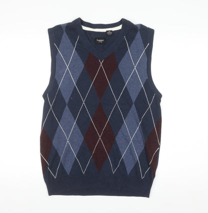 Haggar Men's Blue Argyle Knit Cotton Sleeveless V-Neck Vest M