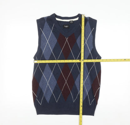 Haggar Men's Blue Argyle Knit Cotton Sleeveless V-Neck Vest M