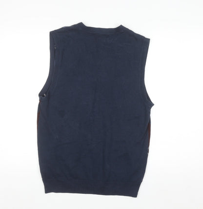 Haggar Men's Blue Argyle Knit Cotton Sleeveless V-Neck Vest M