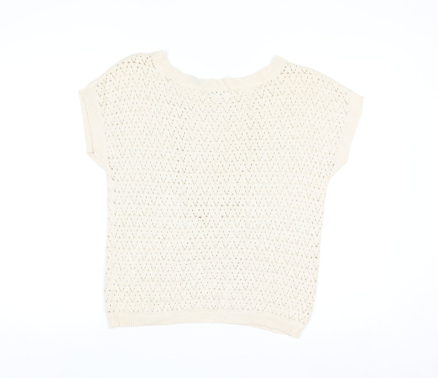 Joseph A Women Beige Open Knit Cotton Blend Short Sleeve Jumper M