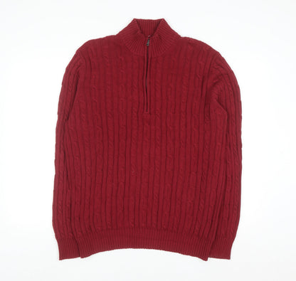 IZOD Men's Red Cable-Knit 1/2 Zip Cotton Jumper Size L