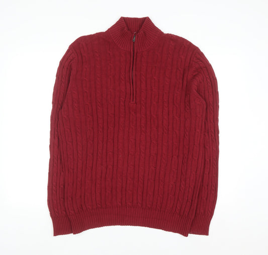 IZOD Men's Red Cable-Knit 1/2 Zip Cotton Jumper Size L