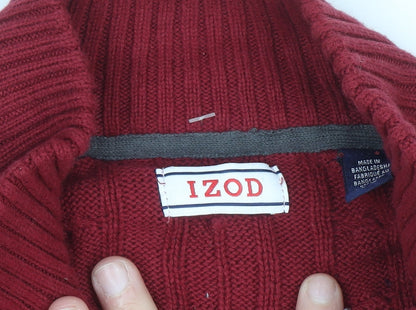 IZOD Men's Red Cable-Knit 1/2 Zip Cotton Jumper Size L