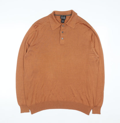 Jos A Bank Men’s Brown Silk Collared Henley Jumper Size L