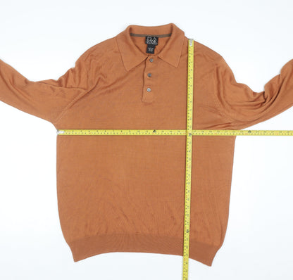 Jos A Bank Men’s Brown Silk Collared Henley Jumper Size L