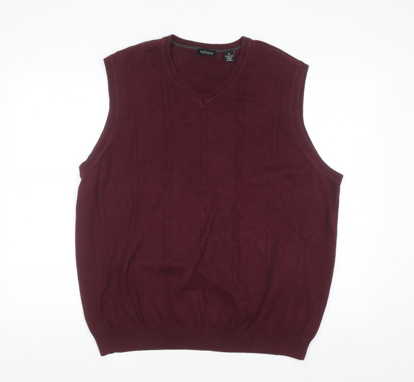 Van Heusen Men's Red Cotton V-Neck Sleeveless Vest XL