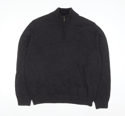 Brooks Brothers Men's Black XL Merino Wool 1/2 Zip Jumper