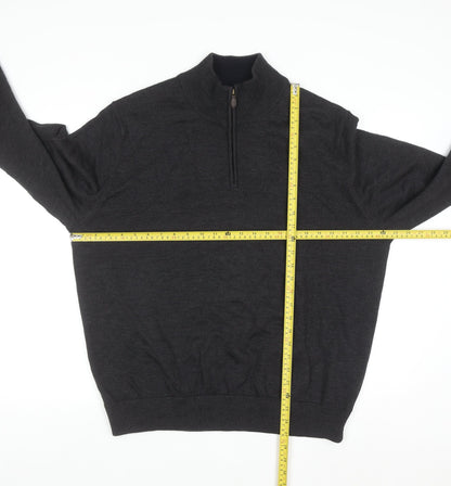 Brooks Brothers Men's Black XL Merino Wool 1/2 Zip Jumper