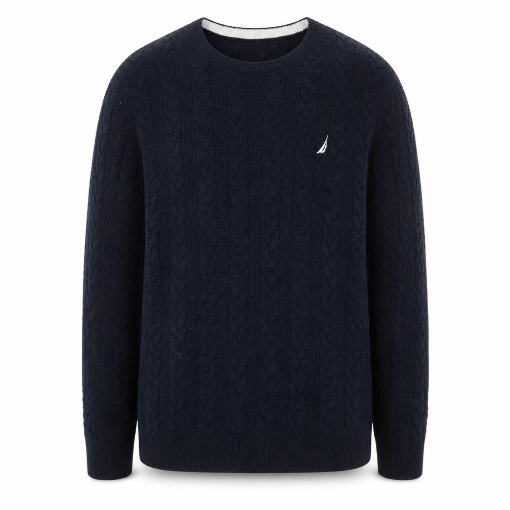 Nautica Men's Blue Cable-Knit Crew Neck Pullover Jumper XL