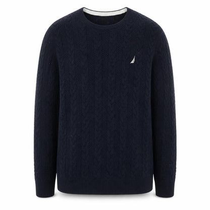Nautica Men's Blue Cable-Knit Crew Neck Pullover Jumper XL