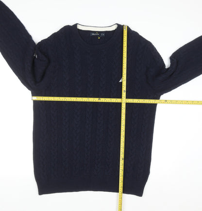 Nautica Men's Blue Cable-Knit Crew Neck Pullover Jumper XL