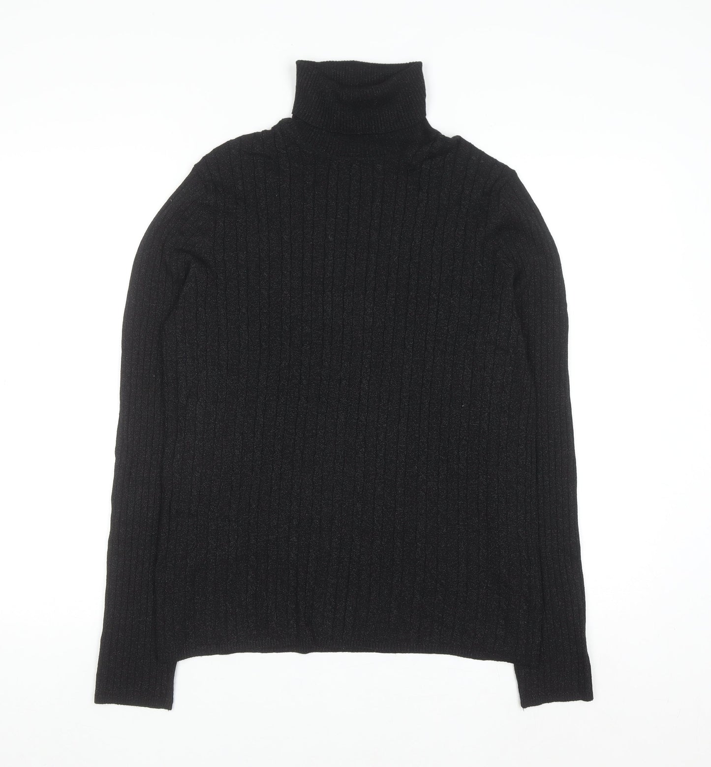 Jones Studio Women’s Black Roll Neck Ribbed Knit Jumper L