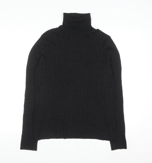 Jones Studio Women’s Black Roll Neck Ribbed Knit Jumper L