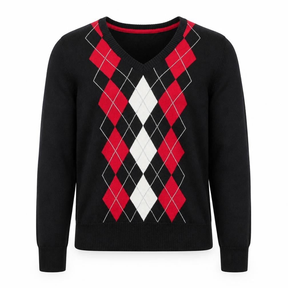 IZOD Men's Black Argyle V-Neck Cotton Jumper Size L